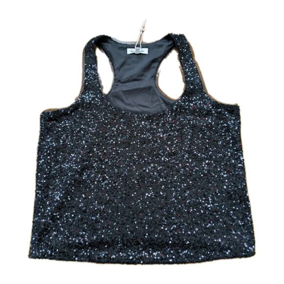Heartloom Black Sequin Racerback Tank M NWT Cropped NYE Mesh Trim Holiday - Picture 7 of 9
